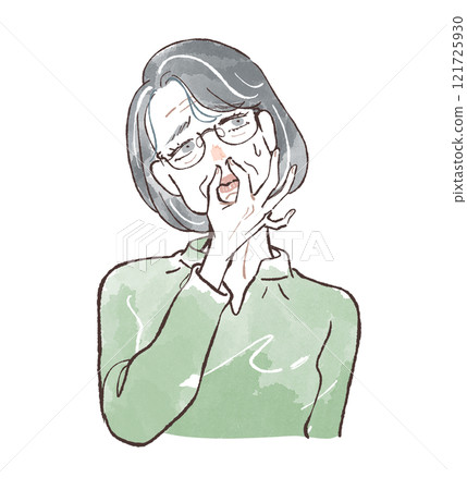 Senior woman with bob hair smells bad Senior woman with bob hair smells bad 121725930