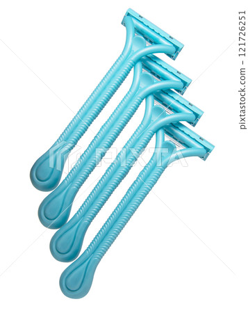 Bright blue razors for ladies shaving isolated on the white background Bright blue razors for ladies shaving isolated on the white background 121726251