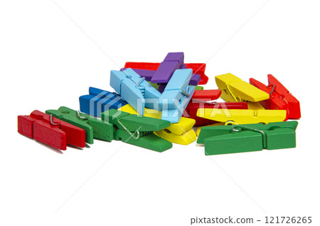 Decorative multicolored cloth pins peg isolated on the white background Decorative multicolored cloth pins peg isolated on the white background 121726265