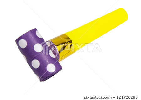 Party blowout noisemaker violet color dots horn isolated on the white background 121726283