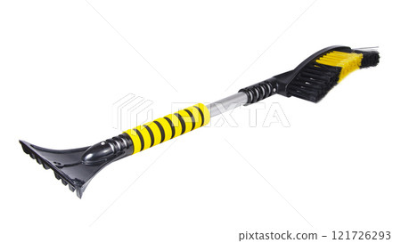 Winter car brush for removing snow plastic scrapper isolated on the white Winter car brush for removing snow plastic scrapper isolated on the white 121726293