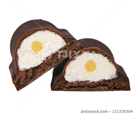 Glazed curd cream banana sweet isolated on the white background Glazed curd cream banana sweet isolated on the white background 121726304