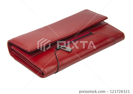 Red womens leather wallet long form isolated on the white Red womens leather wallet long form isolated on the white 121726321