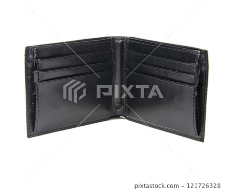 Black leather wallet elegant for man isolated on the white background 121726328