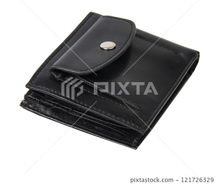 Black leather wallet elegant for man isolated on the white background 121726329