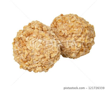 Peanut wafer balls sweet isolated on the white background Peanut wafer balls sweet isolated on the white background 121726339