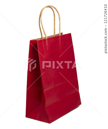 Red paper market bag ecological isolated on the white background Red paper market bag ecological isolated on the white background 121726410