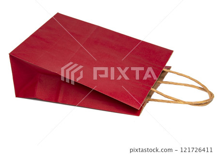 Red paper market bag ecological isolated on the white background 121726411