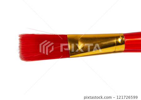 Red plastic brush for paint isolated on the white background Red plastic brush for paint isolated on the white background 121726599
