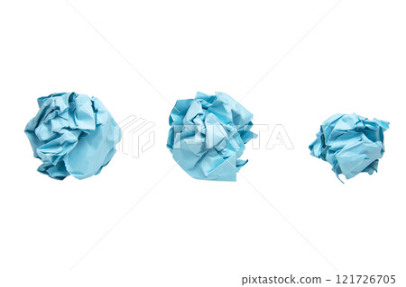 Crumpled balls blue paper isolated on the white background 121726705