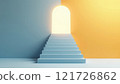 Stairs leading to a luminous arch, the background is divided into two parts, blue and yellow 121726862