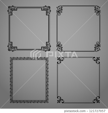 Set of decorative frames Elegant vector element for design in Eastern style, place for text. Floral black and gray borders. Lace illustration for invitations and greeting cards 121727057