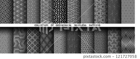Geometric set of seamless black and gray patterns. Simple vector graphics Geometric set of seamless black and gray patterns. Simple vector graphics 121727058