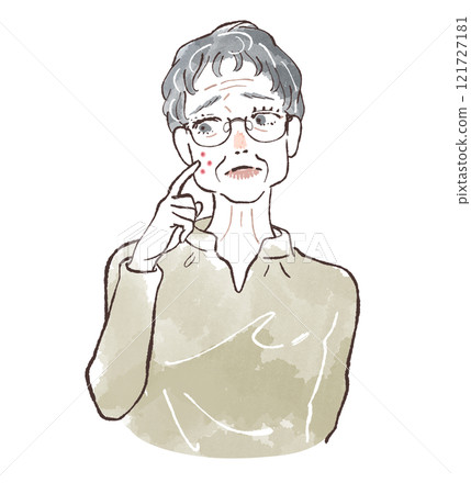 Senior woman with short hair worries about acne 121727181