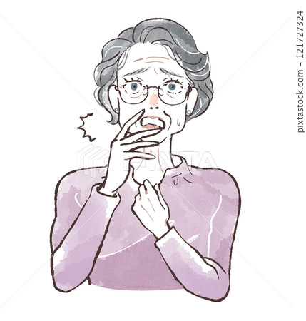 Shocked face of senior woman with permed hair 121727324