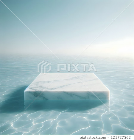 白色大理石平台漂浮水面夏季產品美容產品化工產品清爽產品展覽平台寬廣廣告廣海報告資料表 121727562