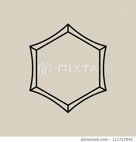 Black hexagon with sacred symbols and geometry. 121727642