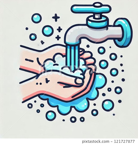 Illustration icon of washing hands at water tap 121727877