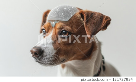 A pet robot dog on a white background. Portrait of a futuristic pet 121727954