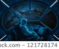 坐在太空船駕駛艙裡的太空人 121728174