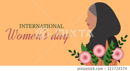 International Women's Day. Poster with a Muslim woman. 121728374