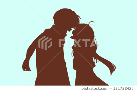 Happy men and women in winter, facing each other, silhouette Happy men and women in winter, facing each other, silhouette 121728423