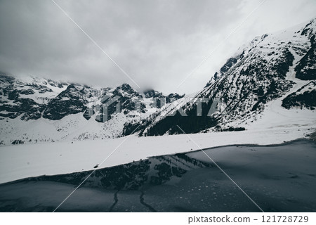 Frozen Lake Morskie Oko or Sea Eye Lake in Poland at Winter. 121728729