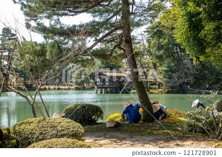people trimming the grass in Japan people trimming the grass in Japan 121728901