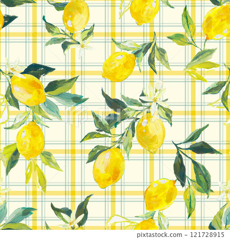 Beautiful seamless pattern with watercolor fresh lemons with leaves and flowers in sunny Mediterranean style. Ready summer print design for wallpapers, wrappings, textile. Beautiful seamless pattern with watercolor fresh lemons with leaves and flowers in sunny Mediterranean style. Ready summer print design for wallpapers, wrappings, textile. 121728915