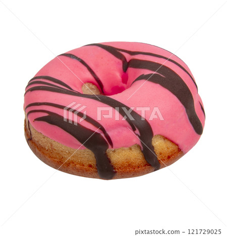 Big pink donut with chocolate isolated on the white background 121729025