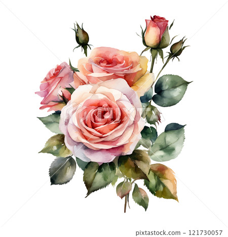 Watercolor bouquet yellow roses flowers, symbol of love, wedding, purity, vector illustration 121730057