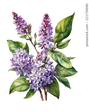 Watercolor branch of lilac, symbol of love, wedding, purity, vector illustration 121730090