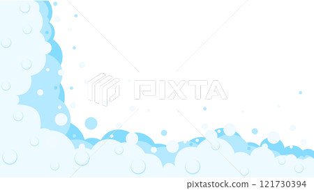 Foam bubbles frame. Cartoon bubbles of shampoo, bubble bath, soap border background. Cleaning products Vector illustration 121730394