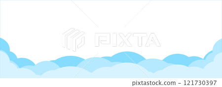 Border with blue clouds. Shapes of white clouds. Simple cartoon design. Vector illustration for web design. Border with blue clouds. Shapes of white clouds. Simple cartoon design. Vector illustration for web design. 121730397