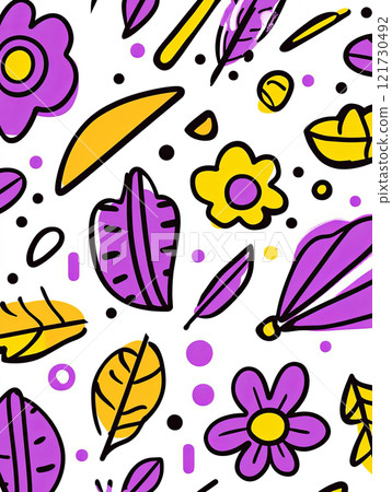 Floral design with intricate blue and pink patterns, suitable for background 121730492