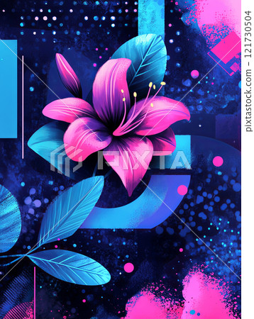 Abstract tropical flower with geometric shapes and vibrant colors as a background 121730504
