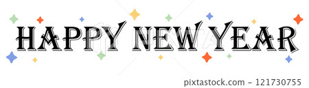 Happy new year slogan. Elegant holiday lettering isolated on white background. Flat vector illustration. 121730755