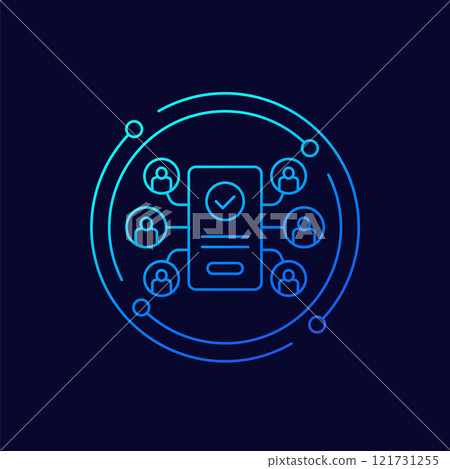 users icon with a smart phone, linear design users icon with a smart phone, linear design 121731255