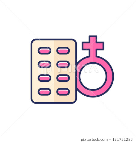 Estrogen therapy icon with pills, outlined vector 121731283