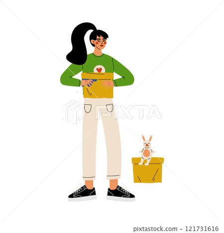 Girl Volunteer Holding Donation Box, Volunteering, Charity and Supporting Vector Illustration Girl Volunteer Holding Donation Box, Volunteering, Charity and Supporting Vector Illustration 121731616