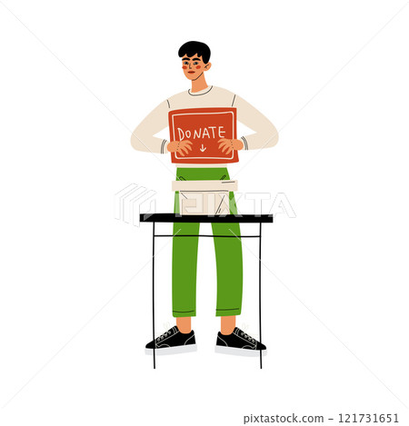Male Volunteer with Donate Box, Volunteering, Charity and Supporting Vector Illustration Male Volunteer with Donate Box, Volunteering, Charity and Supporting Vector Illustration 121731651