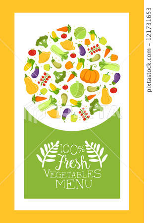 Vegetable Menu Banner Template with Fresh Farm Products Pattern Vector Illustration 121731653