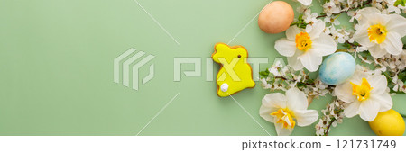 Spring flowers and Easter eggs and bunnies Spring flowers and Easter eggs and bunnies 121731749