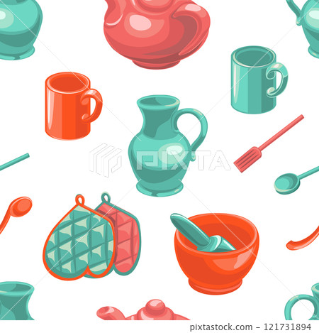 Kitchenware Seamless Pattern, Kitchen Tools, Cooking Utensils, Design Element Can Be Used for Fabric, Wallpaper, Packaging, Vector Illustration Kitchenware Seamless Pattern, Kitchen Tools, Cooking Utensils, Design Element Can Be Used for Fabric, Wallpaper, Packaging, Vector Illustration 121731894