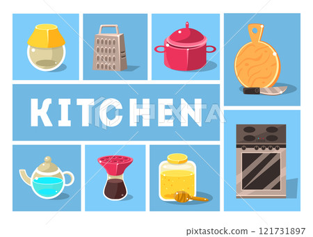 Kitchen Tools Set, Kitchenware Collection, Cooking Utensils Icons for Web, Banner or Site Vector Illustration Kitchen Tools Set, Kitchenware Collection, Cooking Utensils Icons for Web, Banner or Site Vector Illustration 121731897