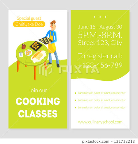 Cooking Classes Card Template, Culinary School Design Element, Banner, Invitation, Voucher, Flyer, Coupon Vector Illustration Cooking Classes Card Template, Culinary School Design Element, Banner, Invitation, Voucher, Flyer, Coupon Vector Illustration 121732218