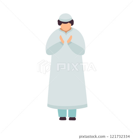 Muslim Man Standing and Praying, Man Communicating with God, Eid Al Adha Islamic Holiday Vector Illustration Muslim Man Standing and Praying, Man Communicating with God, Eid Al Adha Islamic Holiday Vector Illustration 121732334