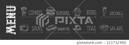 Restaurant Menu Chalk Drawn Dish and Meal Vector Set Restaurant Menu Chalk Drawn Dish and Meal Vector Set 121732400