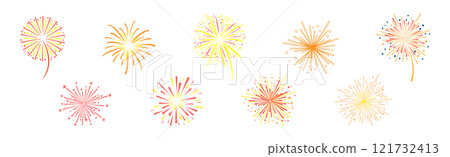Colorful Fireworks Explode and Salute Vector Set 121732413