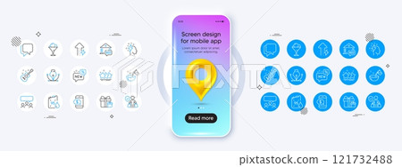 Phone mockup with 3d map pin icon. Phone payment, Petrol canister and Bid offer line icons. Pack of Brainstorming, Energy growing, Meeting icon. Vector Phone mockup with 3d map pin icon. Phone payment, Petrol canister and Bid offer line icons. Pack of Brainstorming, Energy growing, Meeting icon. Vector 121732488